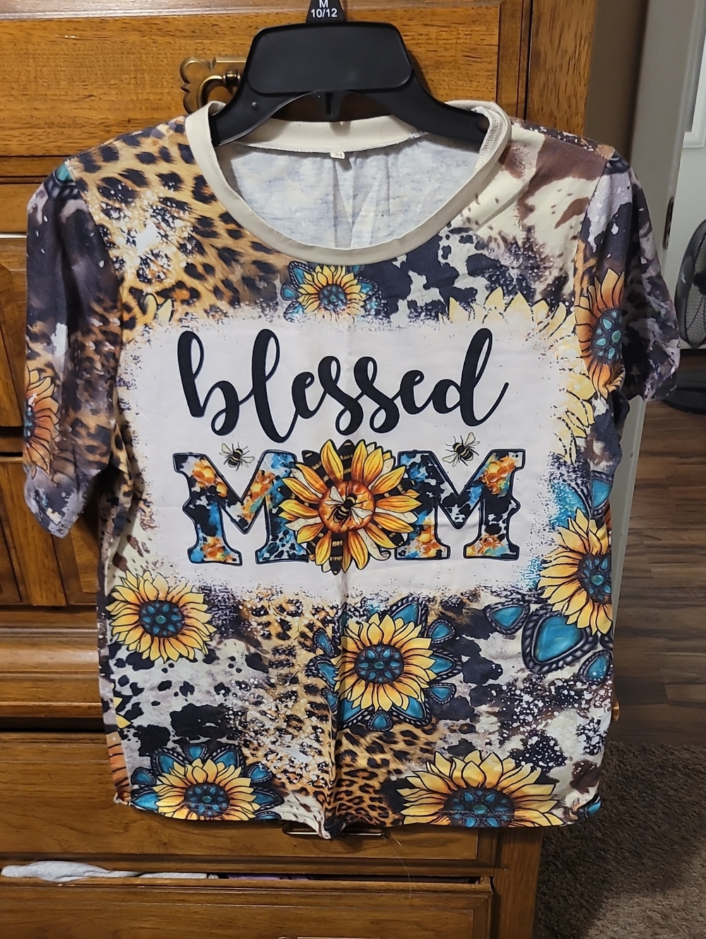 Blessed Mom Sunflower Graphic Tee - Yellow Blue Floral